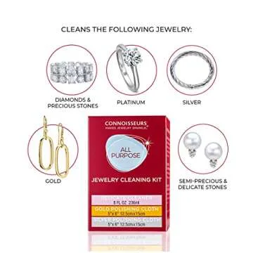 CONNOISSEURS All-Purpose Jewelry Cleaning Kit, Liquid Solution & Silver & Gold Jewelry Polishing Cloths, 8 Ounce
