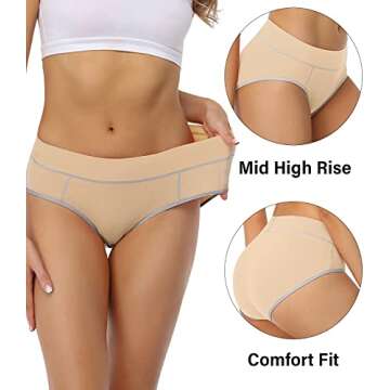 wirarpa Women's Cotton Underwear Stretch Mid Waisted Briefs Ladies Panties Beige Small