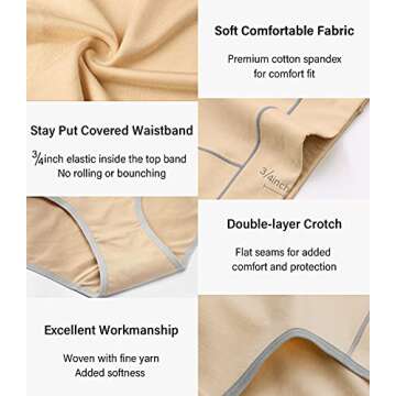 wirarpa Women's Cotton Underwear Stretch Mid Waisted Briefs Ladies Panties Beige Small