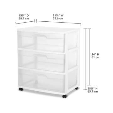 Sterilite Wide 3 Drawer Storage Cart for Easy Organization