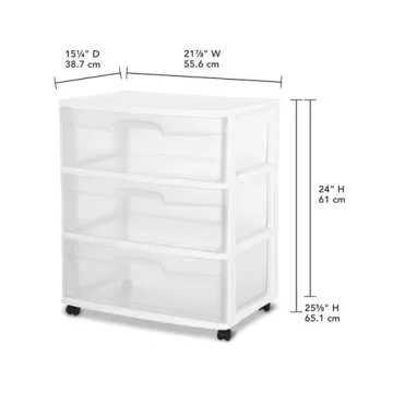 Sterilite Wide 3 Drawer Storage Cart for Easy Organization