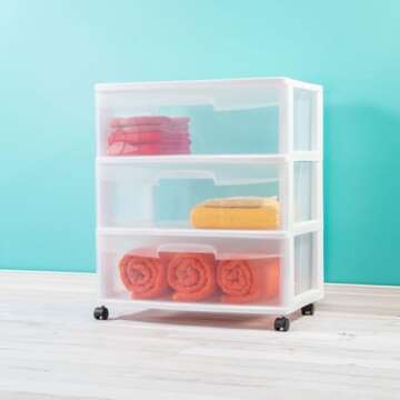 Sterilite Wide 3 Drawer Storage Cart for Easy Organization