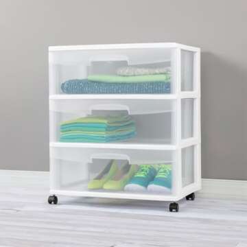 Sterilite Wide 3 Drawer Storage Cart for Easy Organization