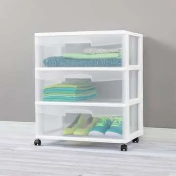 Sterilite Wide 3 Drawer Storage Cart for Easy Organization