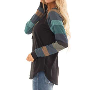 Halife Women's Long Sleeve Color Block Lightweight Tunic Sweatshirt Tops Black L