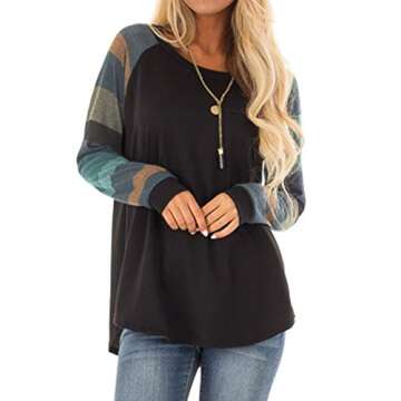 Halife Women's Long Sleeve Color Block Lightweight Tunic Sweatshirt Tops Black L