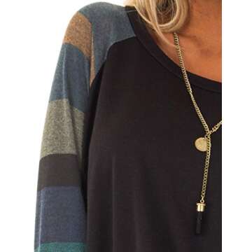 Halife Women's Long Sleeve Color Block Lightweight Tunic Sweatshirt Tops Black L