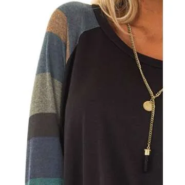 Halife Women's Long Sleeve Color Block Lightweight Tunic Sweatshirt Tops Black L