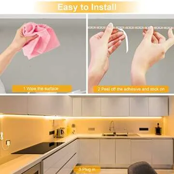 LAFULIT Under Cabinet Lighting Kit - 8 PCS, 2700K Warm White Flexible LED Strip Lights with Remote and Power Adapter for Kitchen Cabinets, Shelf, Desk, Counter - 13ft