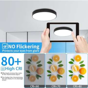 Ganeed LED Ceiling Lights, 24W Flush Mount Ceiling Light,12-Inch Modern Ceiling Lamp, Round Hallway Light Fixtures Ceiling,Ceiling Lighting for Dining Room Kitchen Living Room Bedroom Office,Black