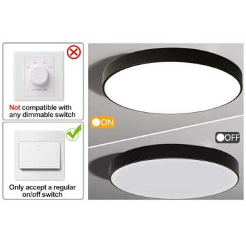 Ganeed LED Ceiling Lights, 24W Flush Mount Ceiling Light,12-Inch Modern Ceiling Lamp, Round Hallway Light Fixtures Ceiling,Ceiling Lighting for Dining Room Kitchen Living Room Bedroom Office,Black