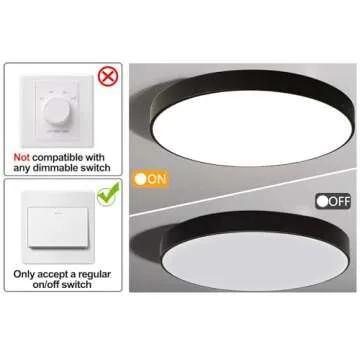 Ganeed LED Ceiling Lights, 24W Flush Mount Ceiling Light,12-Inch Modern Ceiling Lamp, Round Hallway Light Fixtures Ceiling,Ceiling Lighting for Dining Room Kitchen Living Room Bedroom Office,Black