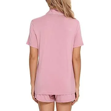 Anjue Bride Pjs Women's Short Sleeve Pajamas Cotton Nightwear Set Soft Summer Pjs Loungewear(A-Dusty Rose,M)