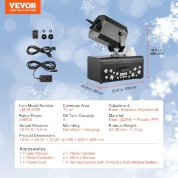 VEVOR Snow Machine - 2000W for Parties and Events
