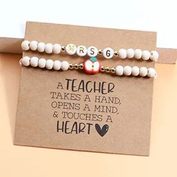 Teacher Gift New Teachers Bracelet for Women Teacher Appreciation Bracelets for Birthday First Day of School Back to School Teachers Supplies Personalized Jewelry Thank you Gifts Bulk (Mrs-T)