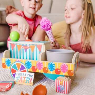 Melissa & Doug Fun at The Fair! Wooden Carnival Candy Tabletop Cart and Play Food Set - FSC Certifie...