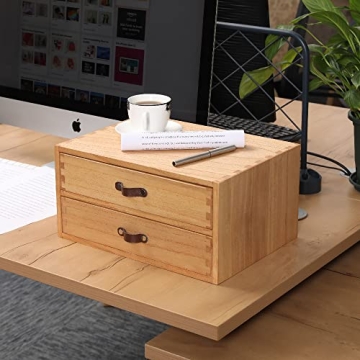DDYURI Wooden Desk Organizer 2-Drawer Stylish Storage Solution