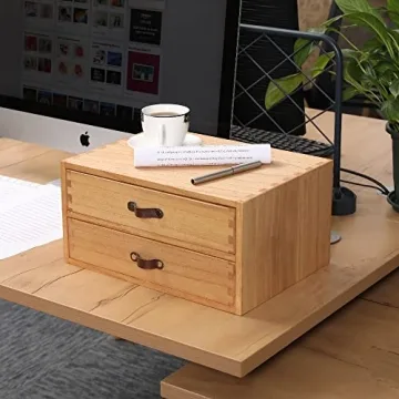 DDYURI Wooden Desk Organizer 2-Drawer Stylish Storage Solution