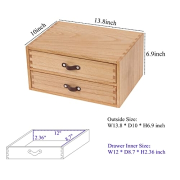 DDYURI Wooden Desk Organizer 2-Drawer Stylish Storage Solution