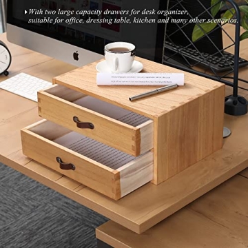 DDYURI Wooden Desk Organizer 2-Drawer Stylish Storage Solution