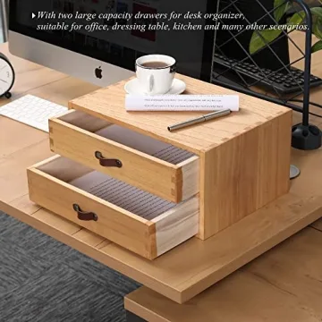 DDYURI Wooden Desk Organizer 2-Drawer Stylish Storage Solution