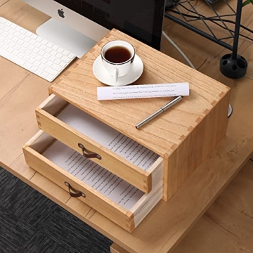 DDYURI Wooden Desk Organizer 2-Drawer Stylish Storage Solution