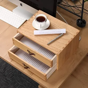 DDYURI Wooden Desk Organizer 2-Drawer Stylish Storage Solution