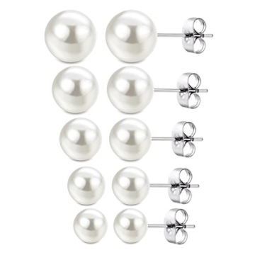 Hypoallergenic Pearl Earrings Set 5 Pairs for Women