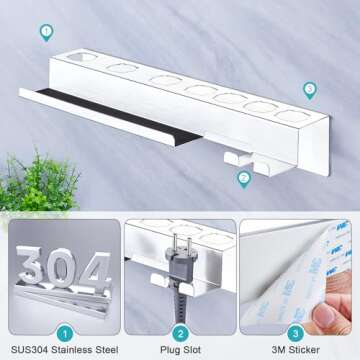 YAYINLI Hair Dryer Holder, Wall Mounted Blow Dryer Holder, Blow Dryer and Curling Iron Holder for 7 ...