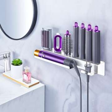 YAYINLI Hair Dryer Holder, Wall Mounted Blow Dryer Holder, Blow Dryer and Curling Iron Holder for 7 in 1 Styler Attachments, Adhesive Straightener Holder, Hair Tools Organizer Storage for Bathroom