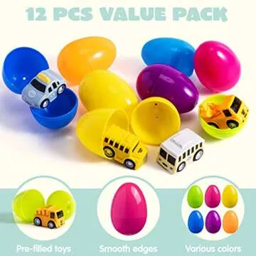 JOYIN Pre-Filled Easter Eggs with Toy Cars for Kids