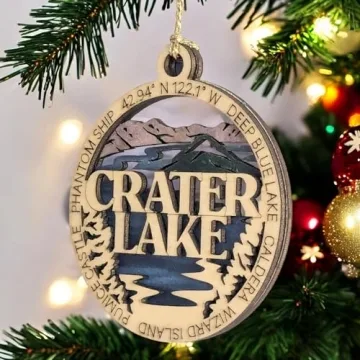 Crater Lake National Park Wood Ornament - Laser Cut Christmas Decoration, Handmade in Oregon USA