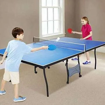 MD Sports Table Tennis Set, Regulation Ping Pong Table with Net, Paddles and Balls (8 Pieces) - Blue and White