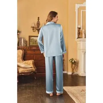 Ekouaer Classic Long Satin Silk Pajama Set for Women