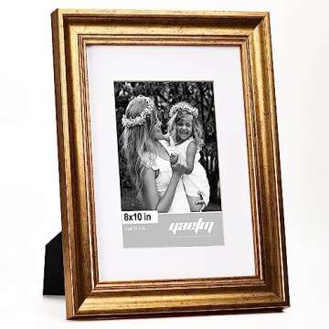 Yaetm 8x10 Picture Frame Matted to 5x7 Set of 4, 1.4” Wide Molding & Rustic Gold Photo Frames 8 x ...
