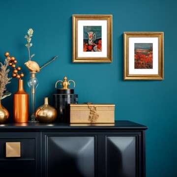 Yaetm 8x10 Picture Frame Matted to 5x7 Set of 4, 1.4” Wide Molding & Rustic Gold Photo Frames 8 x 10 with Tempered Glass, Display on Tabletop & Wall Mounting (4 pack, Gold)