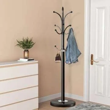 Tenkovic Freestanding Metal Coat Rack Stand, Natural Marble Base Hall Tree with 12 Hooks, Coat Hanger for Entryway, Hallway
