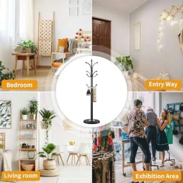 Tenkovic Freestanding Metal Coat Rack Stand, Natural Marble Base Hall Tree with 12 Hooks, Coat Hanger for Entryway, Hallway