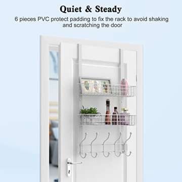 MILIJIA Coat Rack, Over the Door Hanger with Mesh Basket, Detachable Storage Shelf for Towels, Hats, Handbags, Coats (White-2 Baskets)