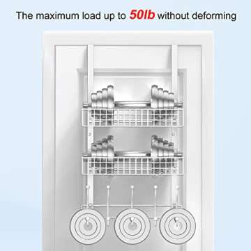 MILIJIA Coat Rack, Over the Door Hanger with Mesh Basket, Detachable Storage Shelf for Towels, Hats, Handbags, Coats (White-2 Baskets)