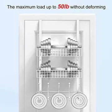 MILIJIA Coat Rack, Over the Door Hanger with Mesh Basket, Detachable Storage Shelf for Towels, Hats, Handbags, Coats (White-2 Baskets)