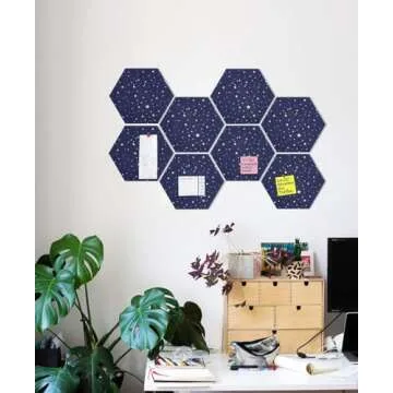 Uoisaiko Felt Hexagon Bulletin Board with 20 Push Pins, Pack of 8 Notice Boards for Home Office Kitc...