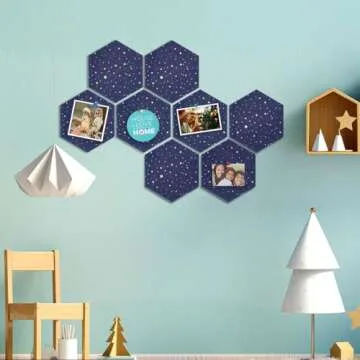 Uoisaiko Felt Hexagon Bulletin Board with 20 Push Pins, Pack of 8 Notice Boards for Home Office Kitchen, Push Pin Board Felt Wall Tiles for Photos Memos