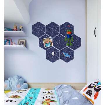 Uoisaiko Felt Hexagon Bulletin Board with 20 Push Pins, Pack of 8 Notice Boards for Home Office Kitchen, Push Pin Board Felt Wall Tiles for Photos Memos