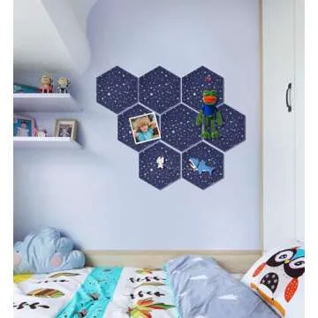 Uoisaiko Felt Hexagon Bulletin Board with 20 Push Pins, Pack of 8 Notice Boards for Home Office Kitchen, Push Pin Board Felt Wall Tiles for Photos Memos