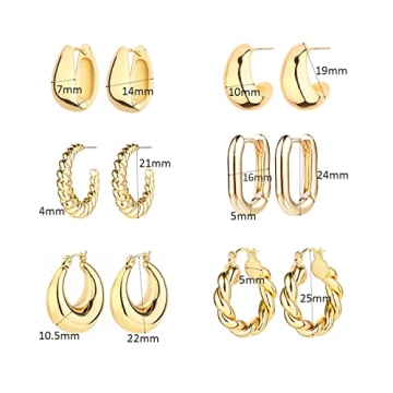 Stylish 6 Pairs Gold Hoop Earrings - Perfect Gift Set!