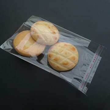 Borningfire 200 Pcs 4"x4" Square Clear Cello Cellophane Bags Resealable Self Adhesive Sealing, Good for Bakery Cookie Candy Soap Cards Snacks Food Treat Gift Favor