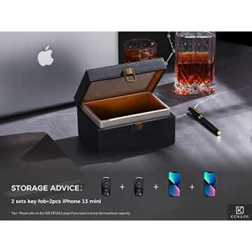 KENARK KK6M-BK Faraday Key Fob Protector Box, RFID Signal Blocking Shielding Box for Car Keys, Anti-Theft Vintage Faraday Cage with High-Grade Protein Leather, Black - Size: M