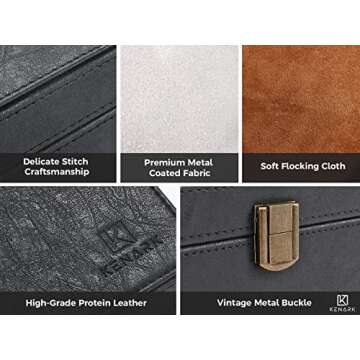 KENARK KK6M-BK Faraday Key Fob Protector Box, RFID Signal Blocking Shielding Box for Car Keys, Anti-Theft Vintage Faraday Cage with High-Grade Protein Leather, Black - Size: M