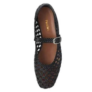 Pazzion Women Cute Closed Round Toe Mary Janes Comfortable Strap Buckled Ballet Flats Vintage Dance Walking Ballerina Shoes Size 10 Black Cutout